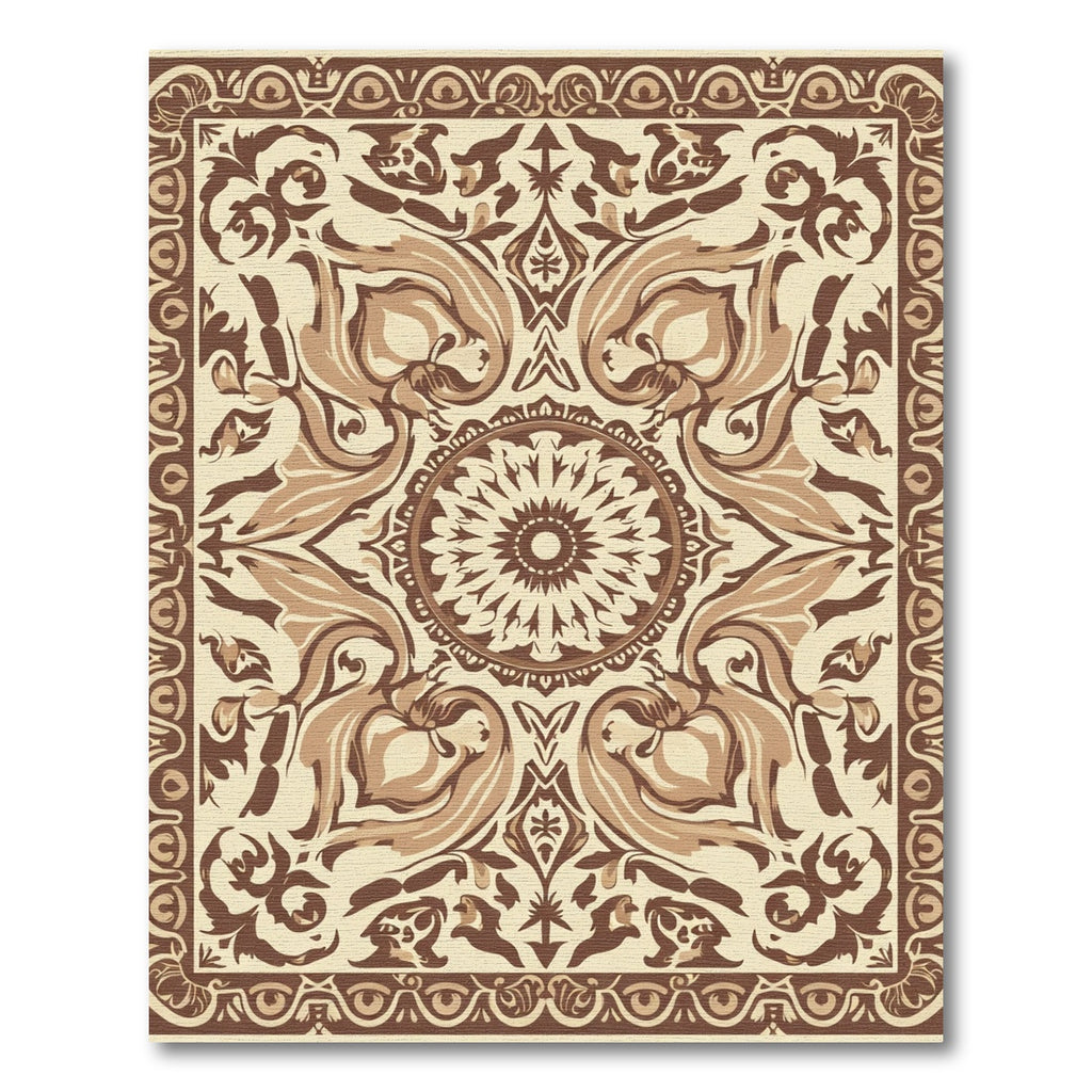Ornate Scrollwork Inlay Centerpiece Rug