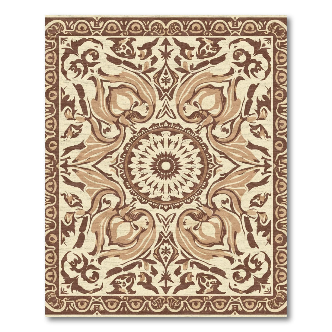 Ornate Scrollwork Inlay Centerpiece Rug