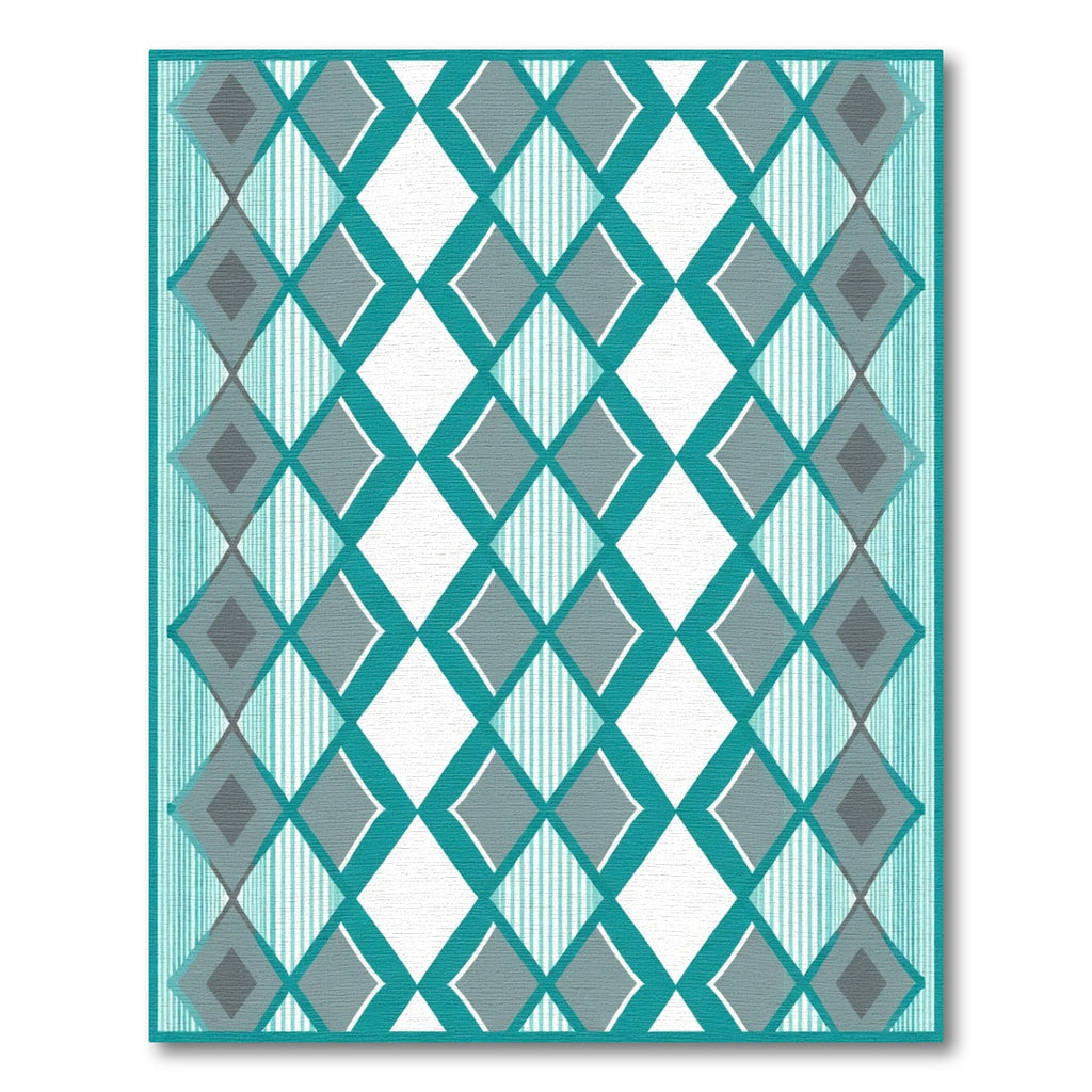 Teal Gray Diamond Stripe Geo Rug