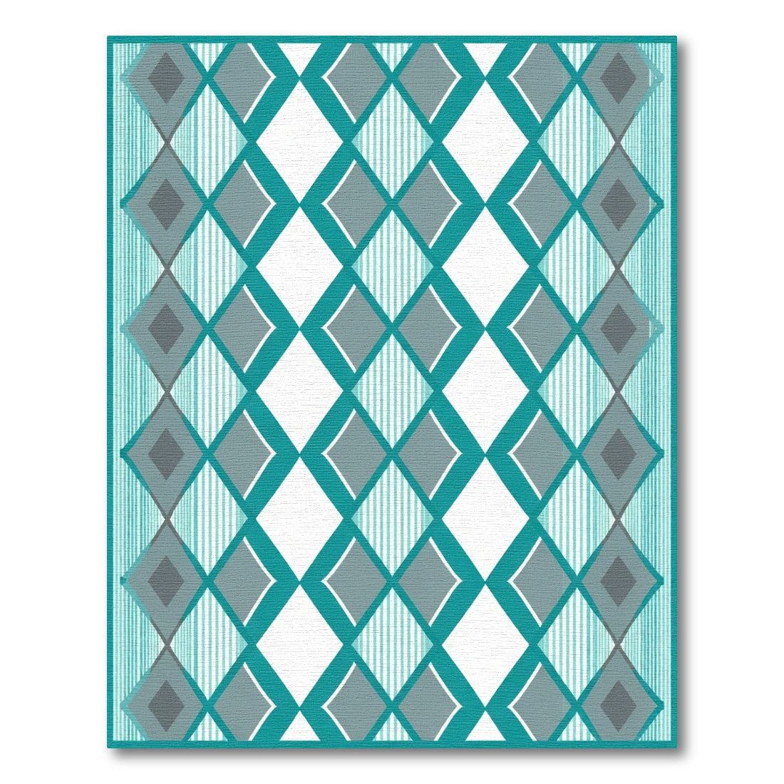 Teal Gray Diamond Stripe Geo Rug