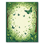 Lush Green Butterfly Forest Scene Rug