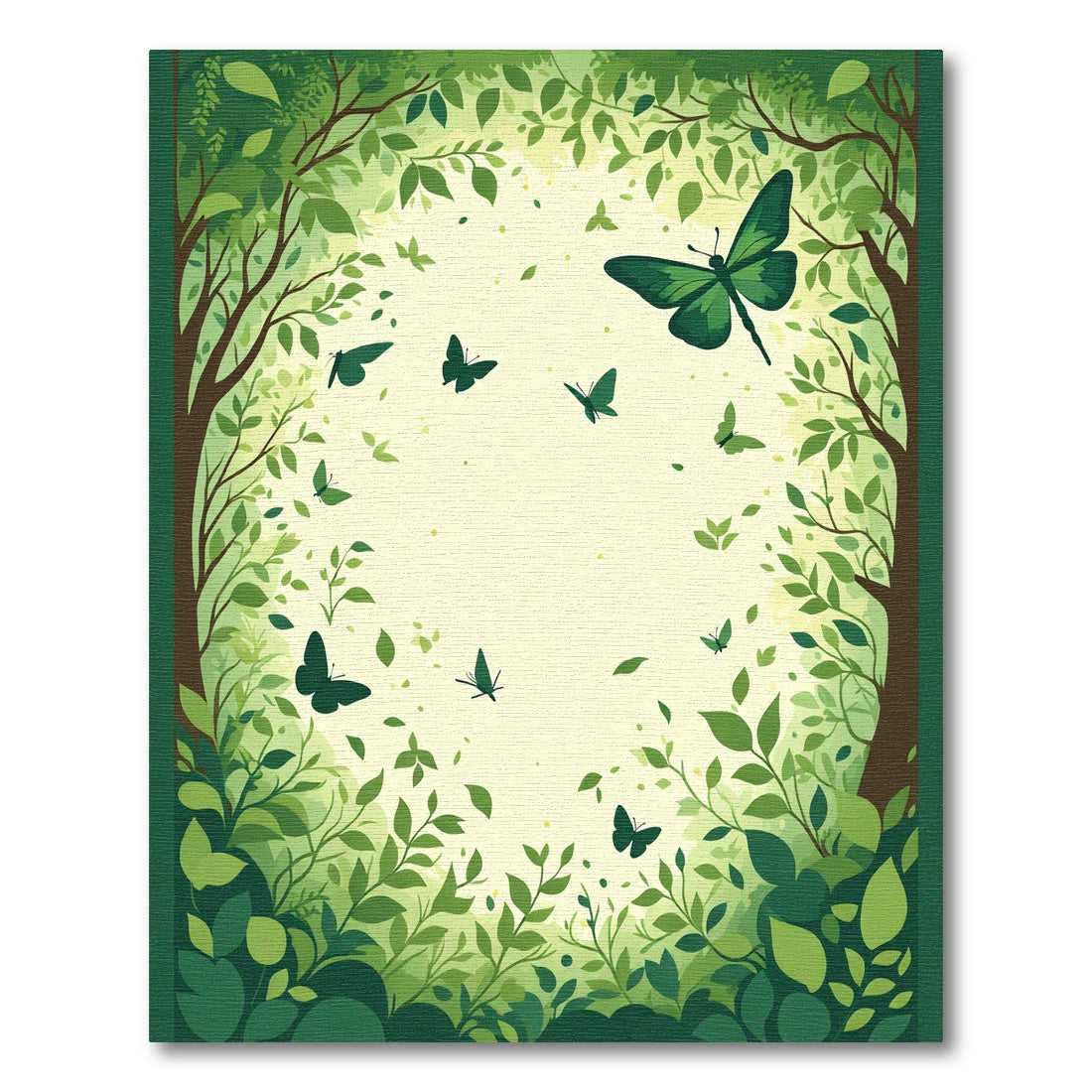 Lush Green Butterfly Forest Scene Rug
