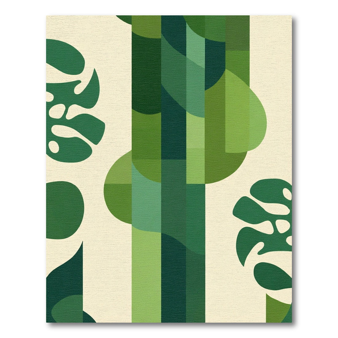 Muted Green Leaf Abstract Bands Rug