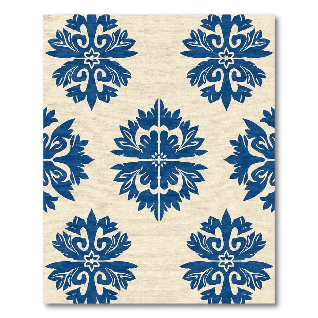 Royal Blue Floral Damask Medallion Rug