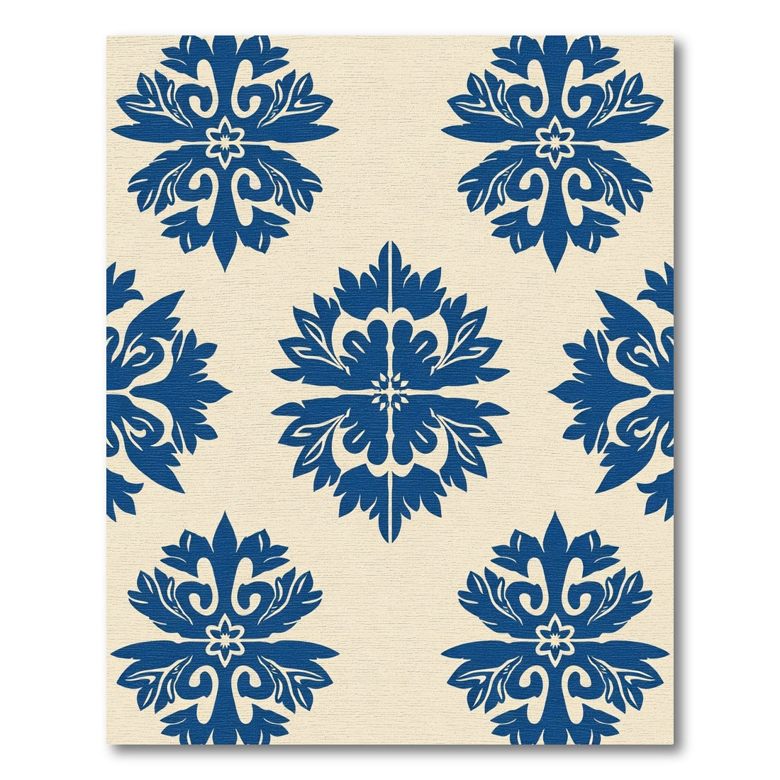 Royal Blue Floral Damask Medallion Rug