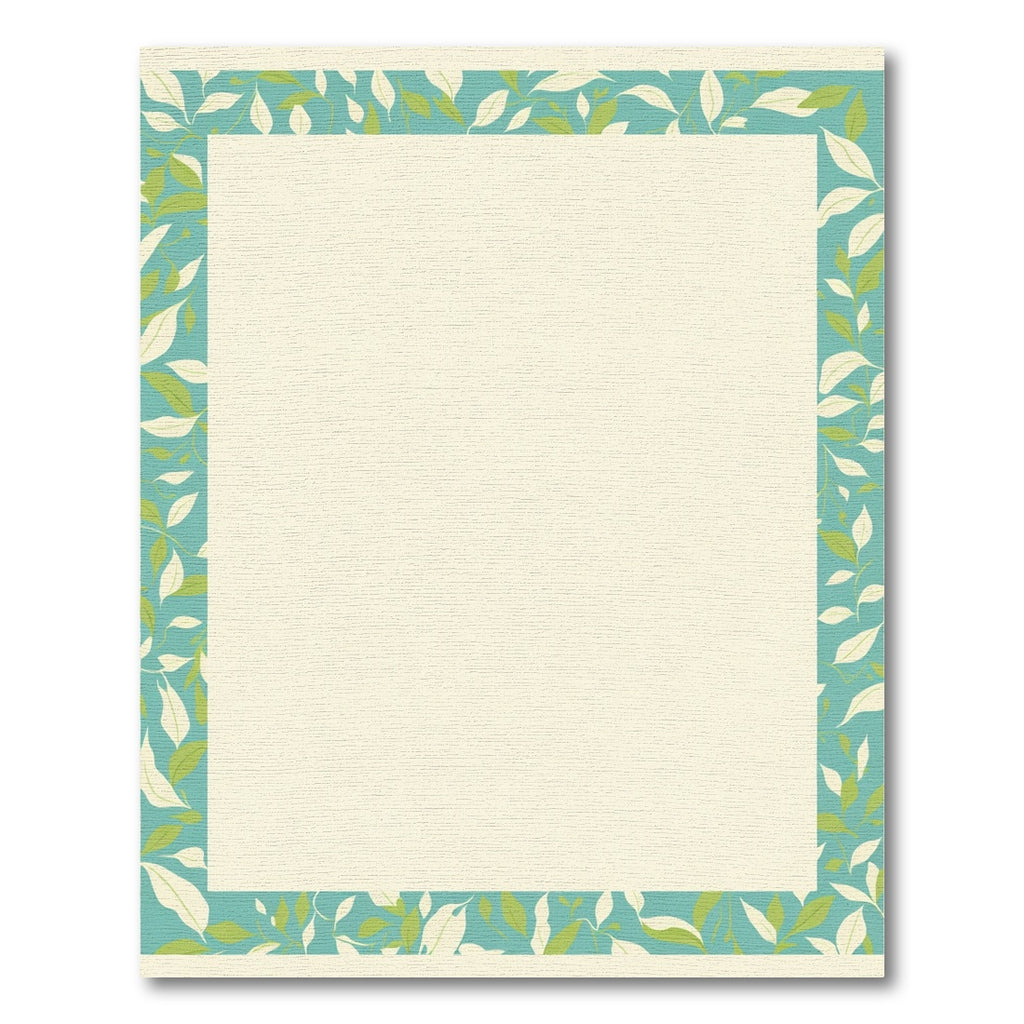 Teal Green Leaf Botanical Frame Rug