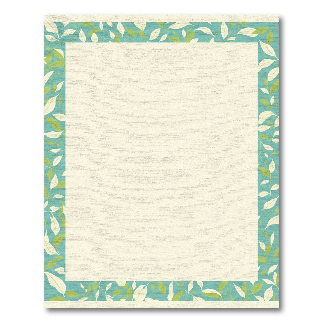 Teal Green Leaf Botanical Frame Rug