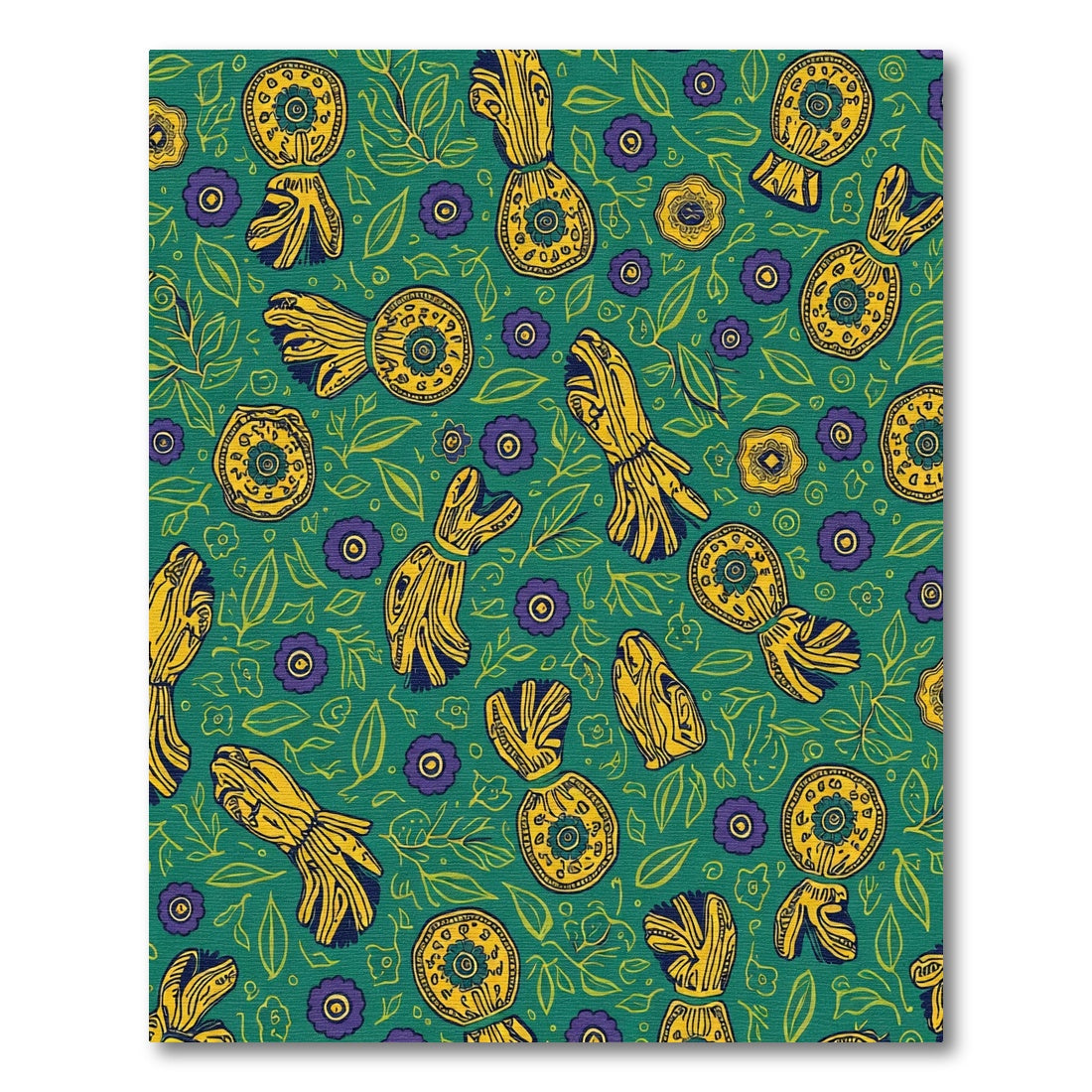 Green Folk Art Sun Mandala Rug