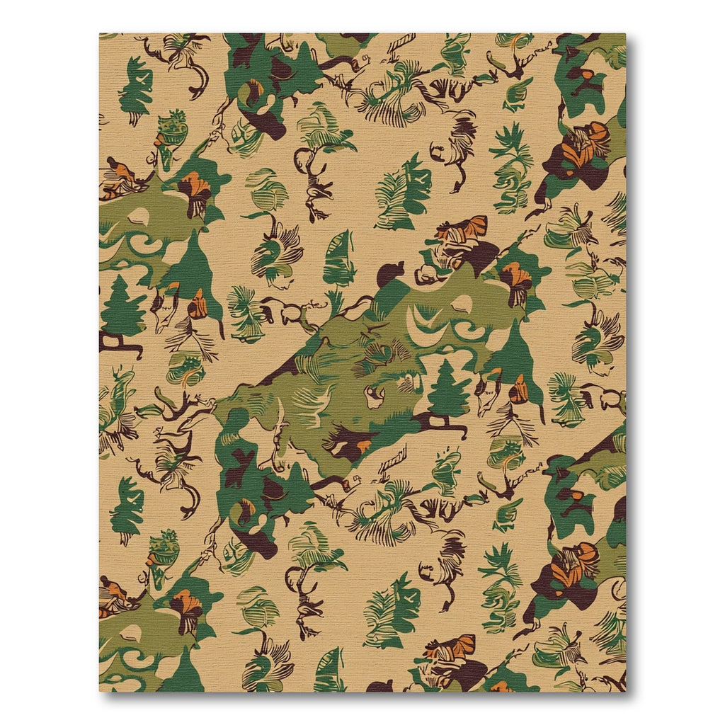 Earthy Green Camouflage Woodland Scene Rug