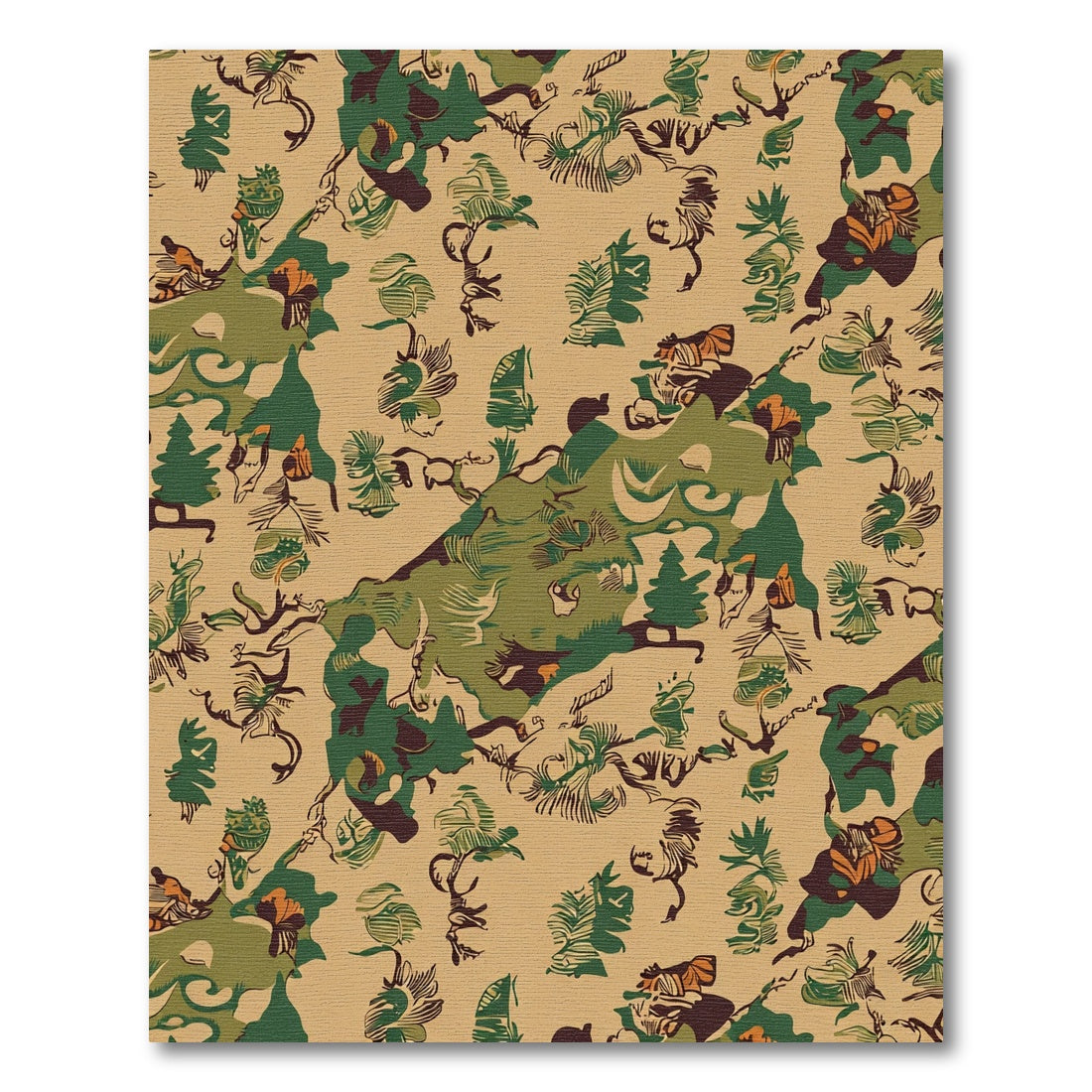 Earthy Green Camouflage Woodland Scene Rug
