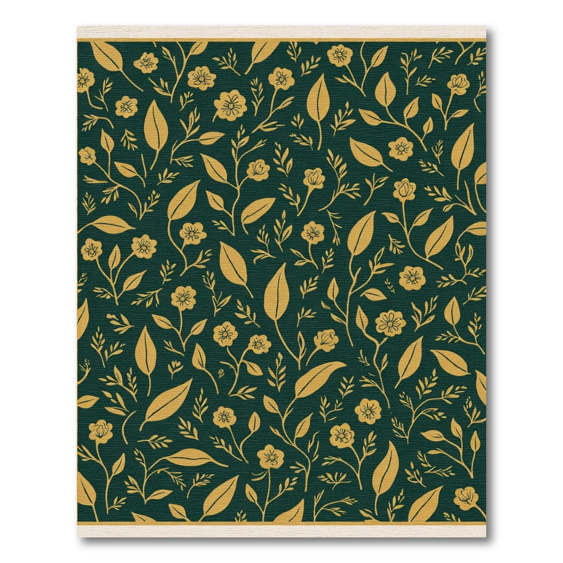 Dark Green Golden Floral Botanical Vine Rug