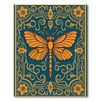 Yellow Butterfly Teal Floral Border Rug