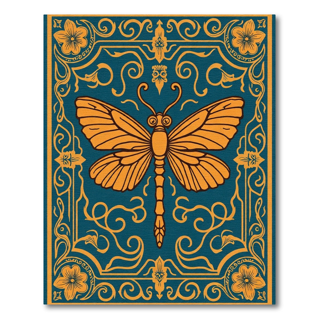 Yellow Butterfly Teal Floral Border Rug