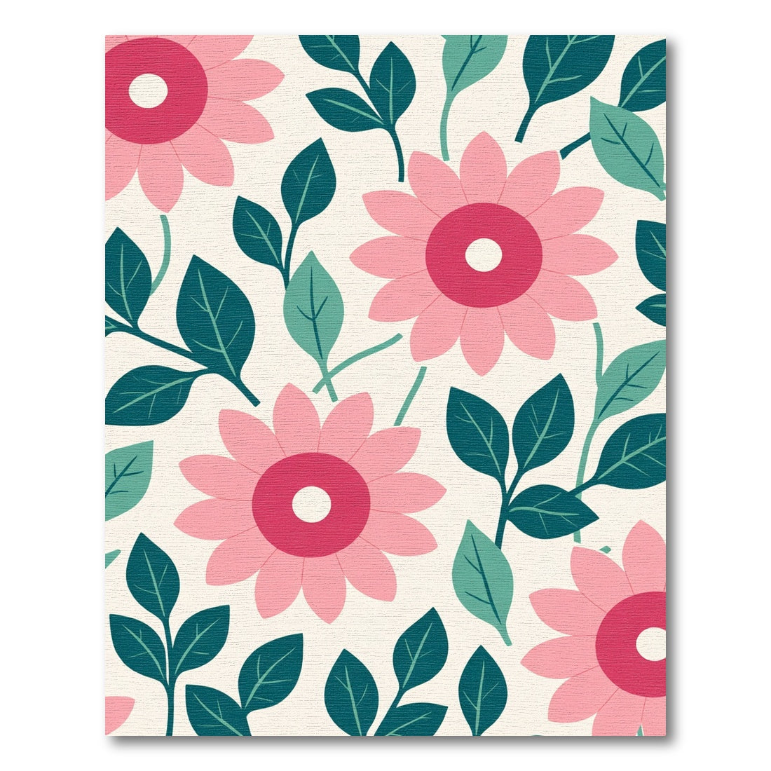 Pink Floral Leafy Meadow Rug