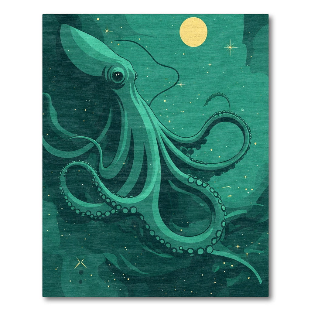 Mysterious Teal Octopus Stars Rug