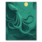 Mysterious Teal Octopus Stars Rug