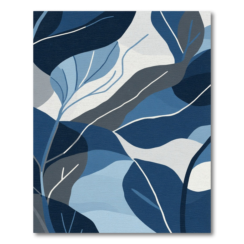 Deep Blue Abstract Leafy Landscape Rug