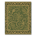 Olive Green Golden Floral Scroll Border Rug