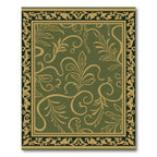 Olive Green Golden Floral Scroll Border Rug