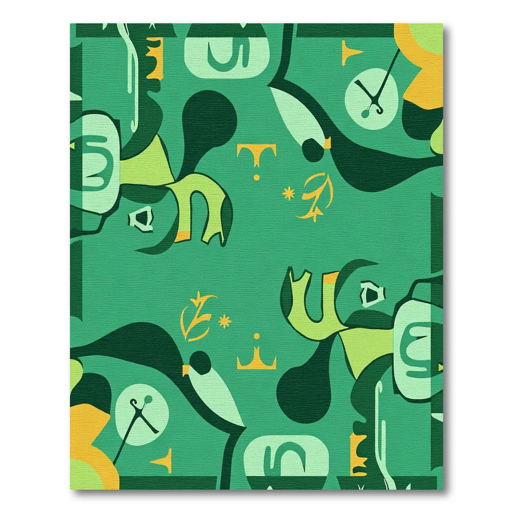 Abstract Green Gold Organic Shapes Rug