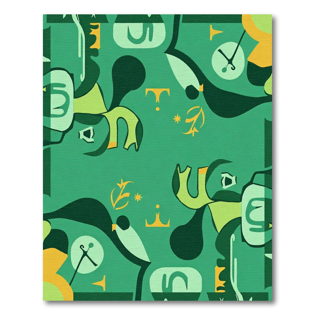 Abstract Green Gold Organic Shapes Rug