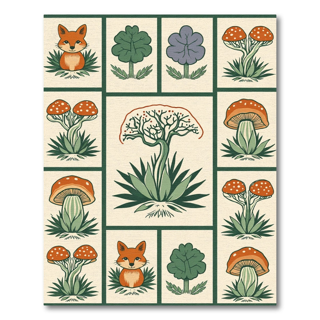Woodland Creatures Forest Mushroom Collection Rug