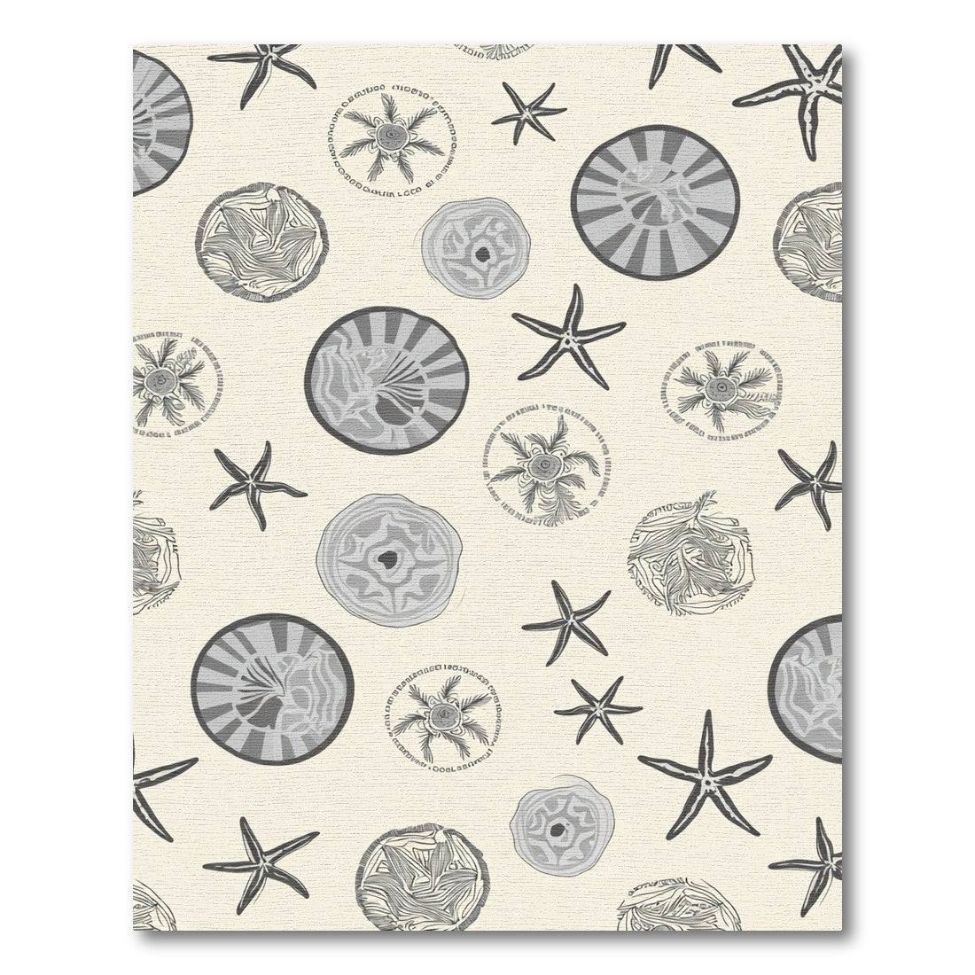 Gray Fossil Starfish Round Creatures Rug