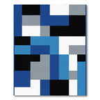 Modern Blue Grey Black Geometric Blocks Rug