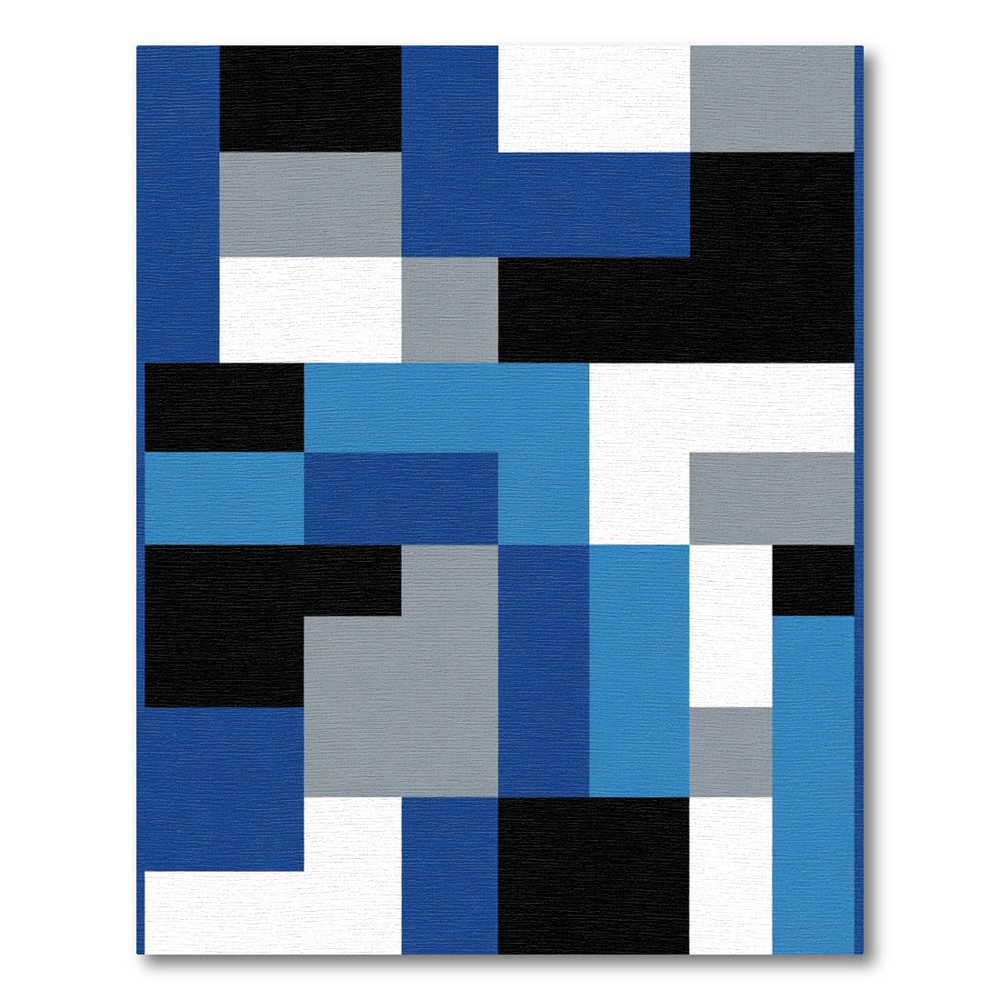 Modern Blue Grey Black Geometric Blocks Rug