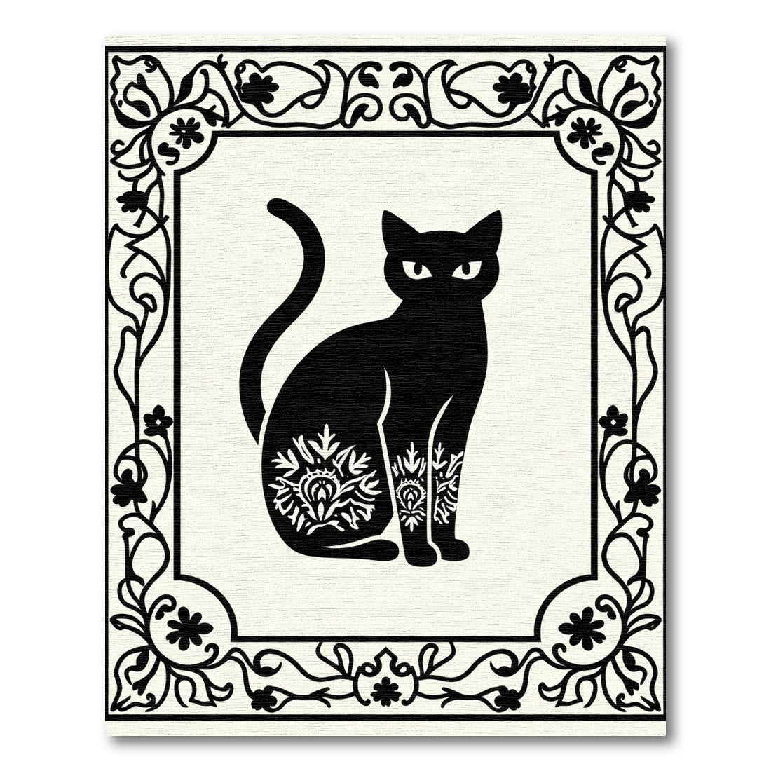 Mysterious Black Cat Ornamental Border Rug
