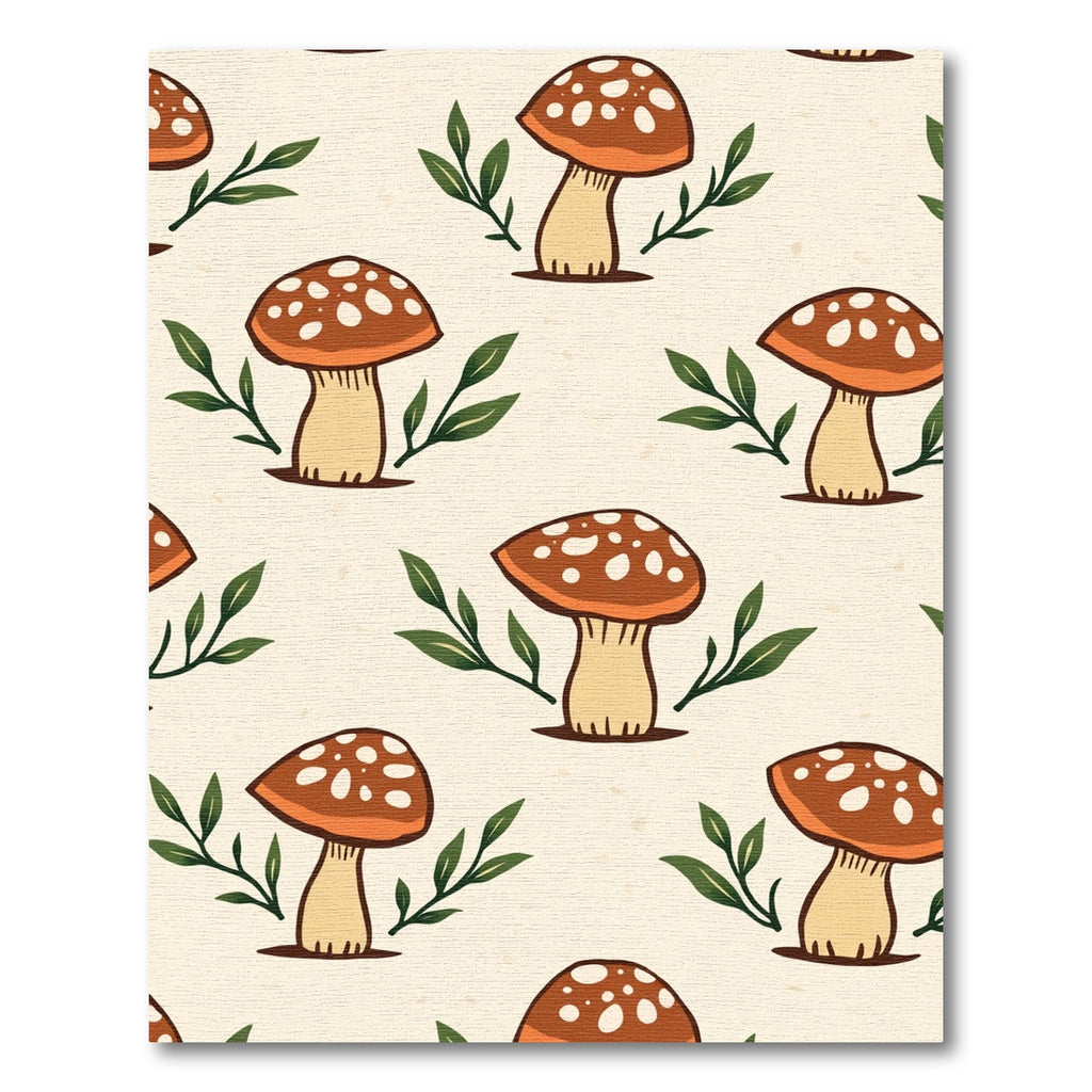 Retro Mushroom and Leaf Pattern Rug
