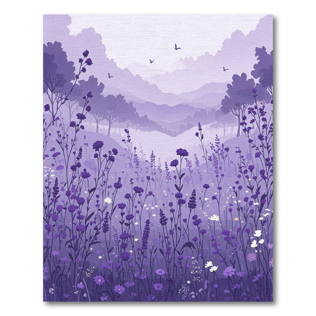 Lavender Meadow Vista Floral Landscape Rug