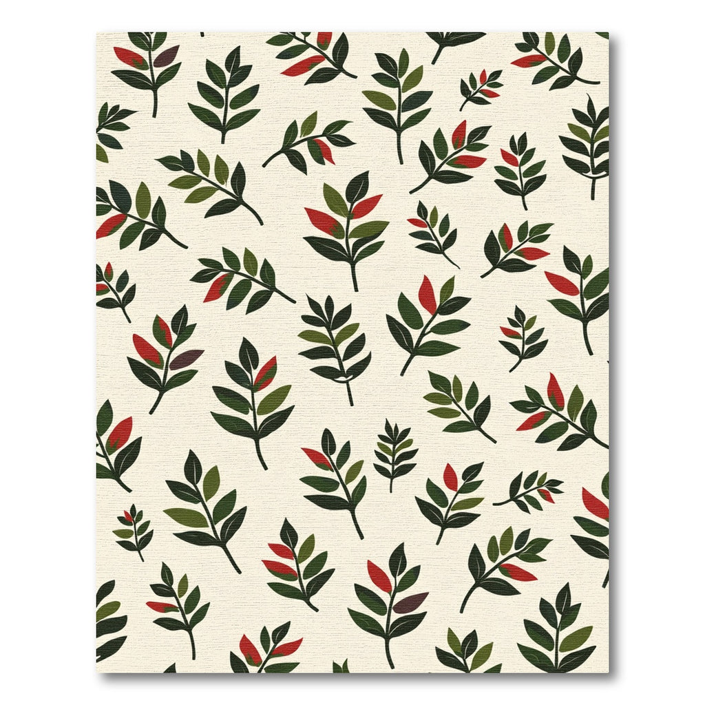 Green Red Leafy Branches Scattered Rug