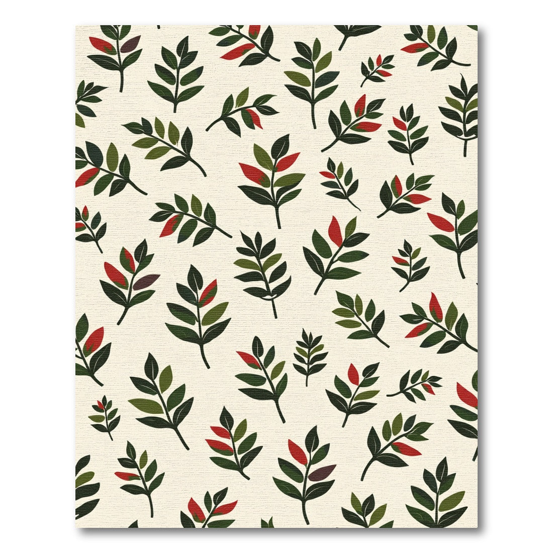 Green Red Leafy Branches Scattered Rug