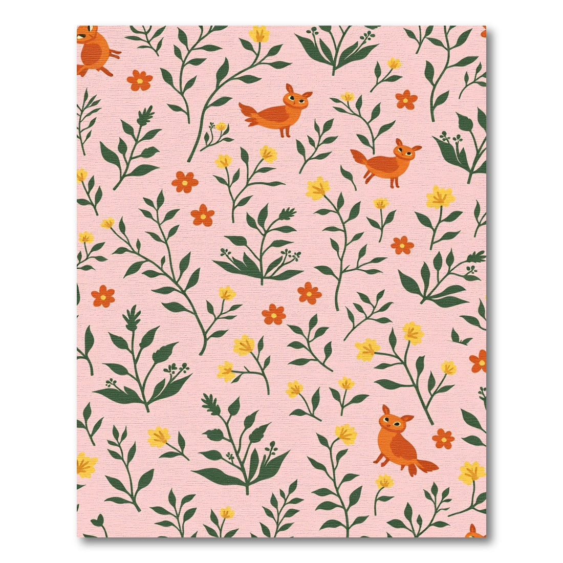 Whimsical orange foxes yellow blooms Rug