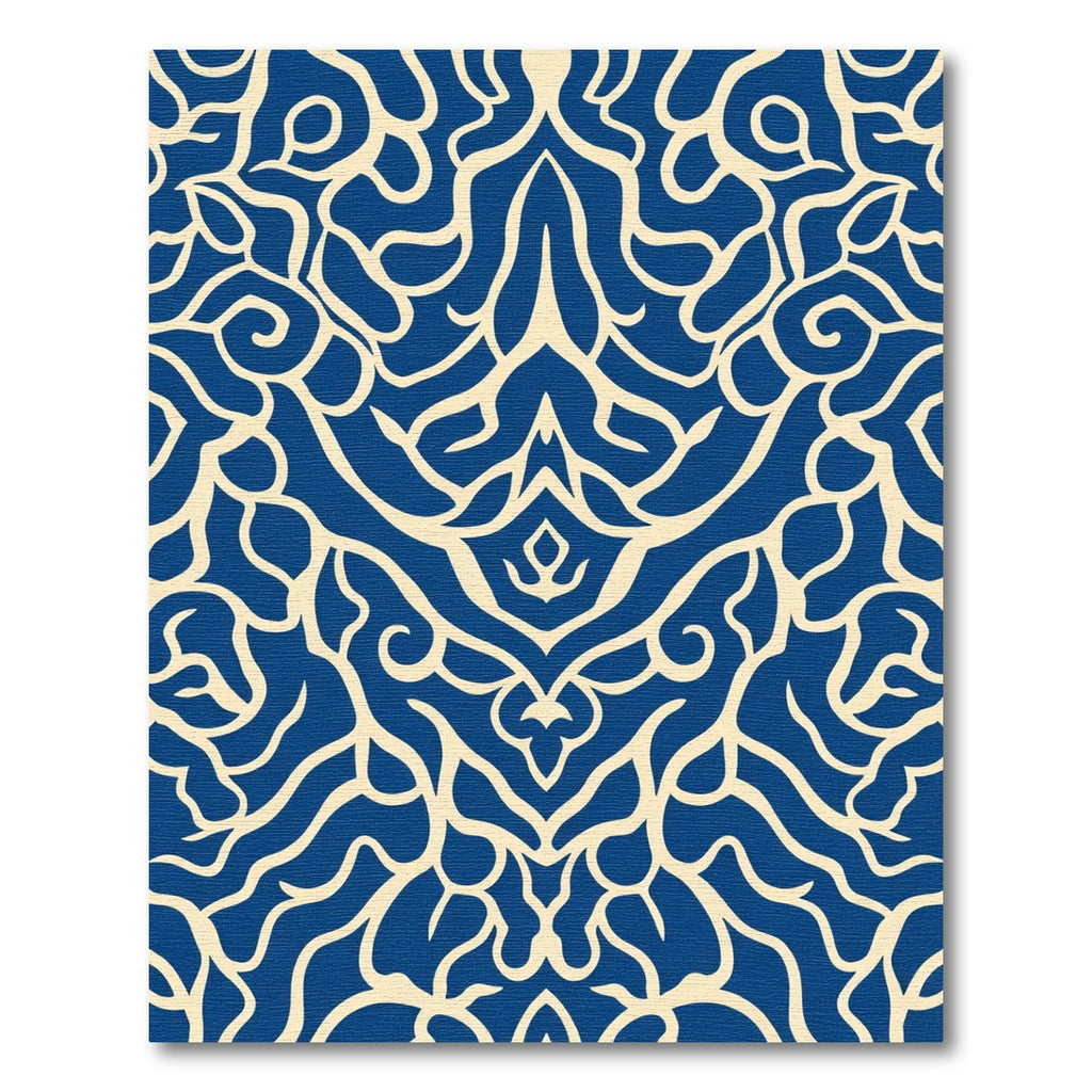 Deep Blue Cream Lyrical Swirls Rug