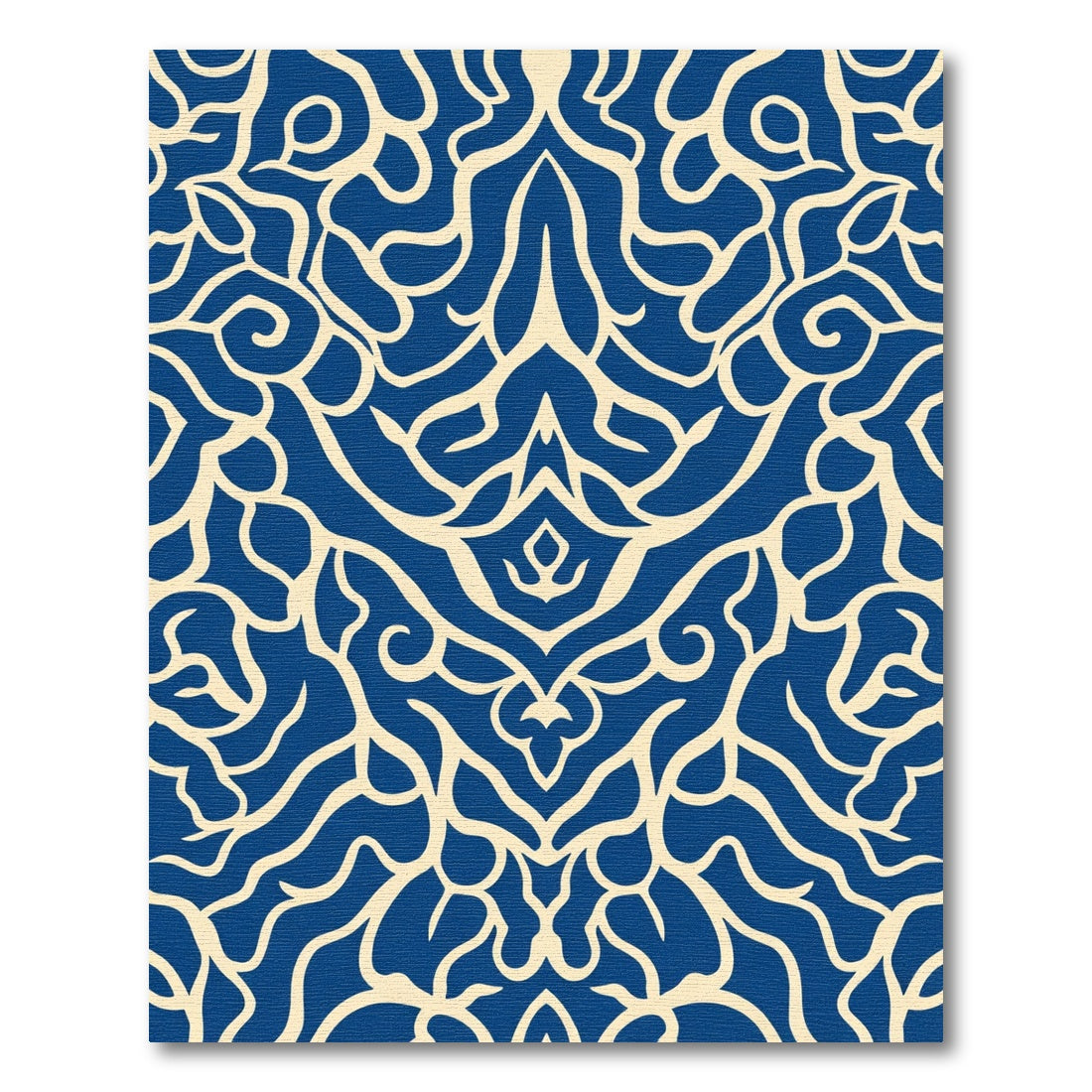 Deep Blue Cream Lyrical Swirls Rug