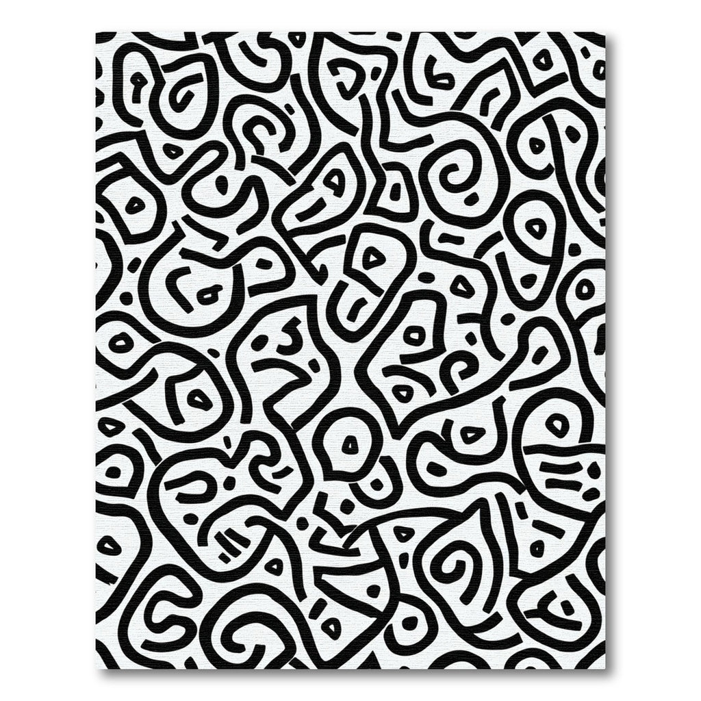 Black White Abstract Organic Lines Rug