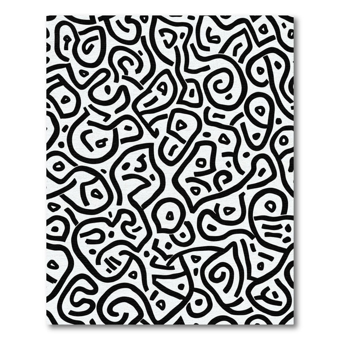 Black White Abstract Organic Lines Rug