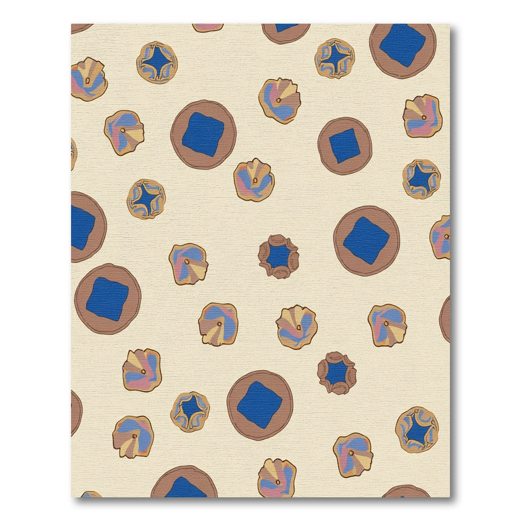 Cream Blue Abstract Floral Round Rug