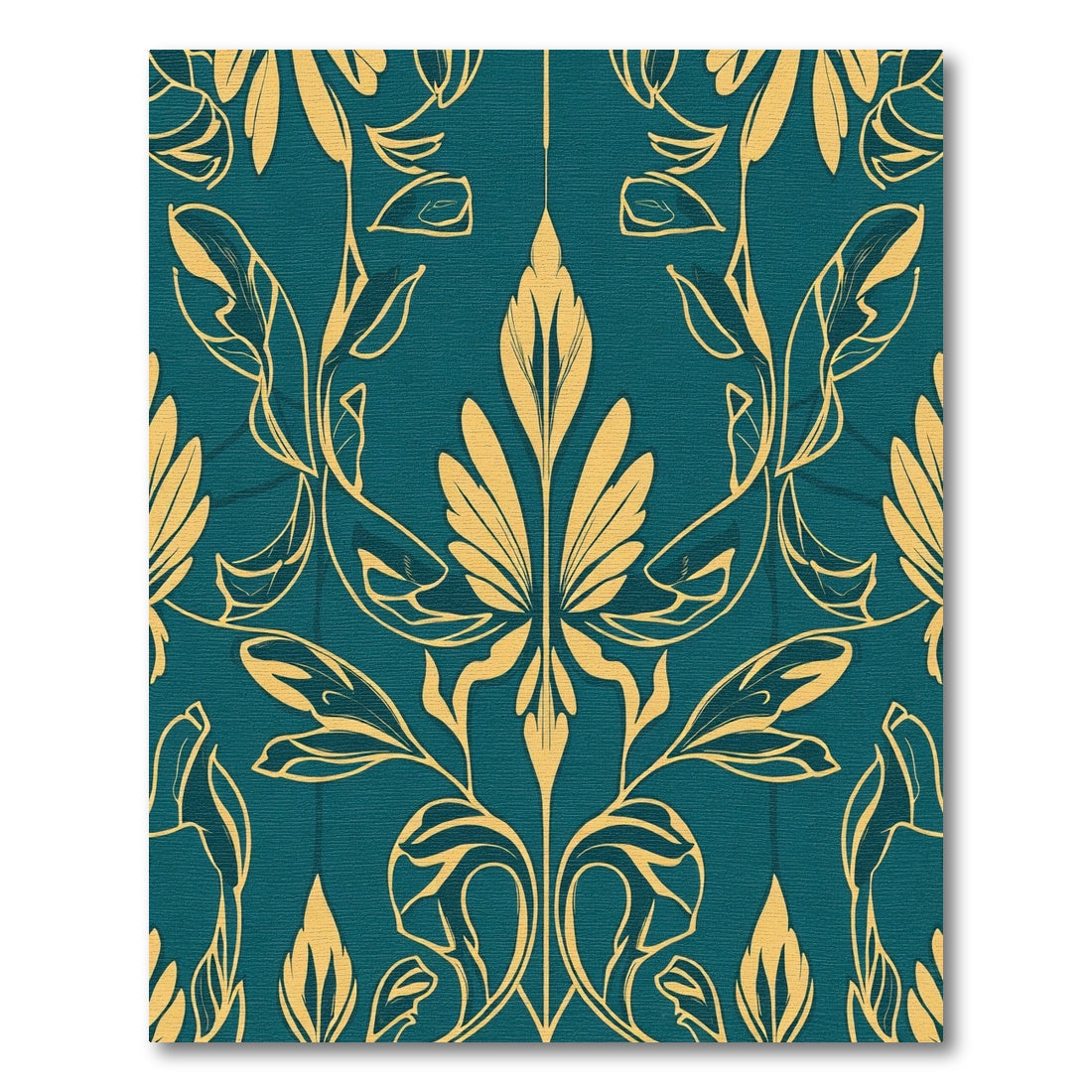 Deep Teal Golden Art Nouveau Foliage Rug
