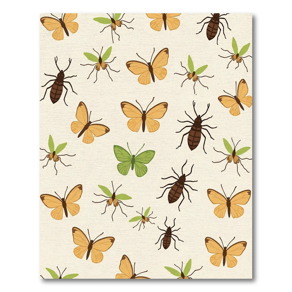 Whimsical Yellow Butterfly Green Bug Rug