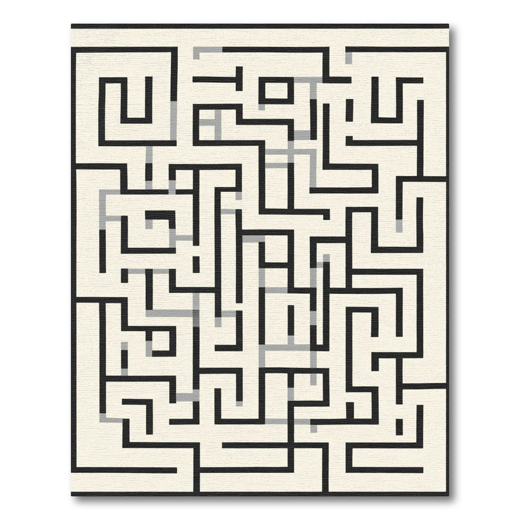 Black Gray Maze Geometric Rug