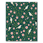 Dark Teal Pink Blossom Bird Garden Rug