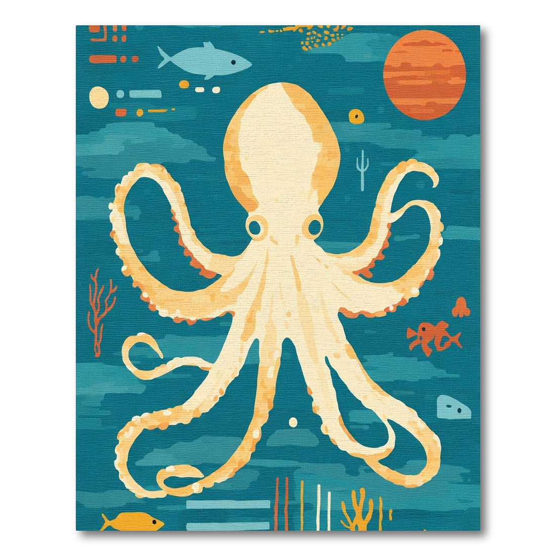 Golden Octopus Ocean Scene Rug