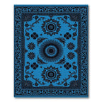Bright Blue Black Ornamental Round Rug