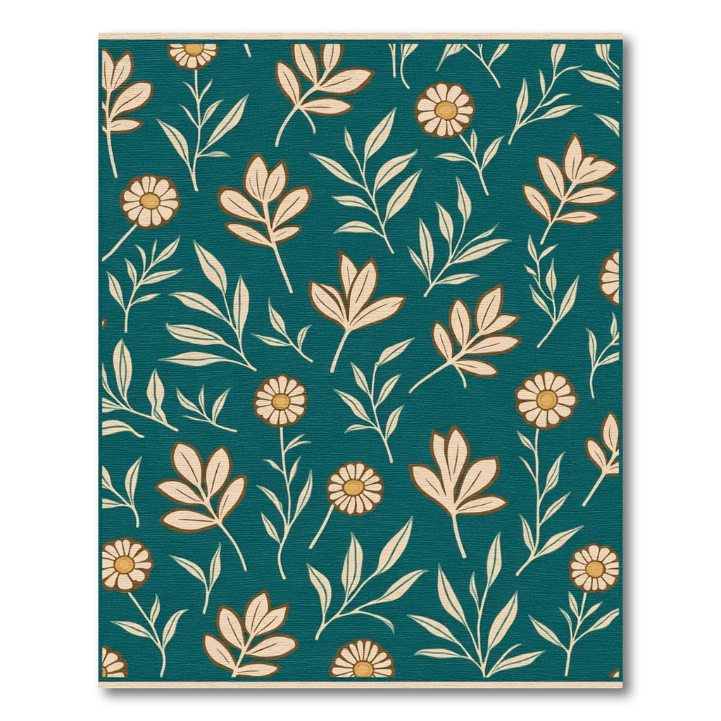 Teal Cream Floral Botanical Arrangement Rug