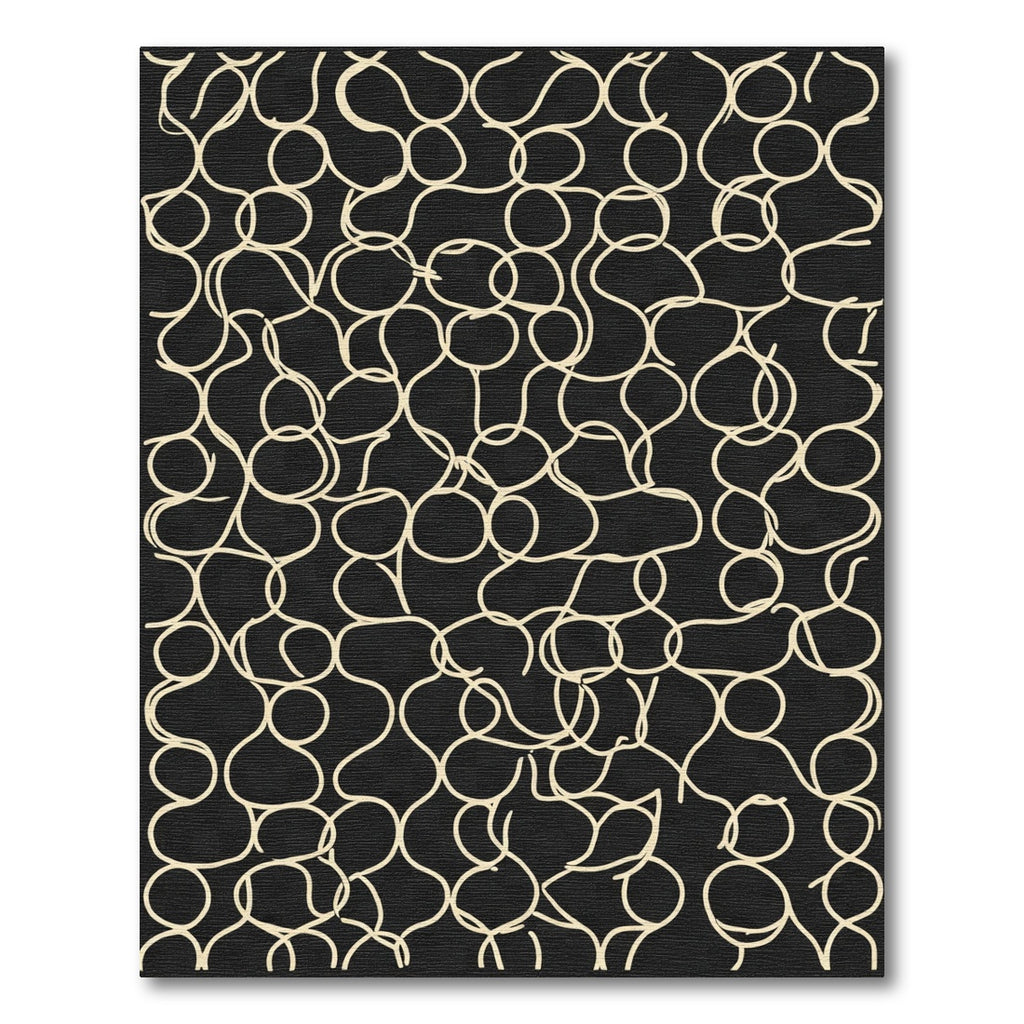 Cream Abstract Swirls Black Rug