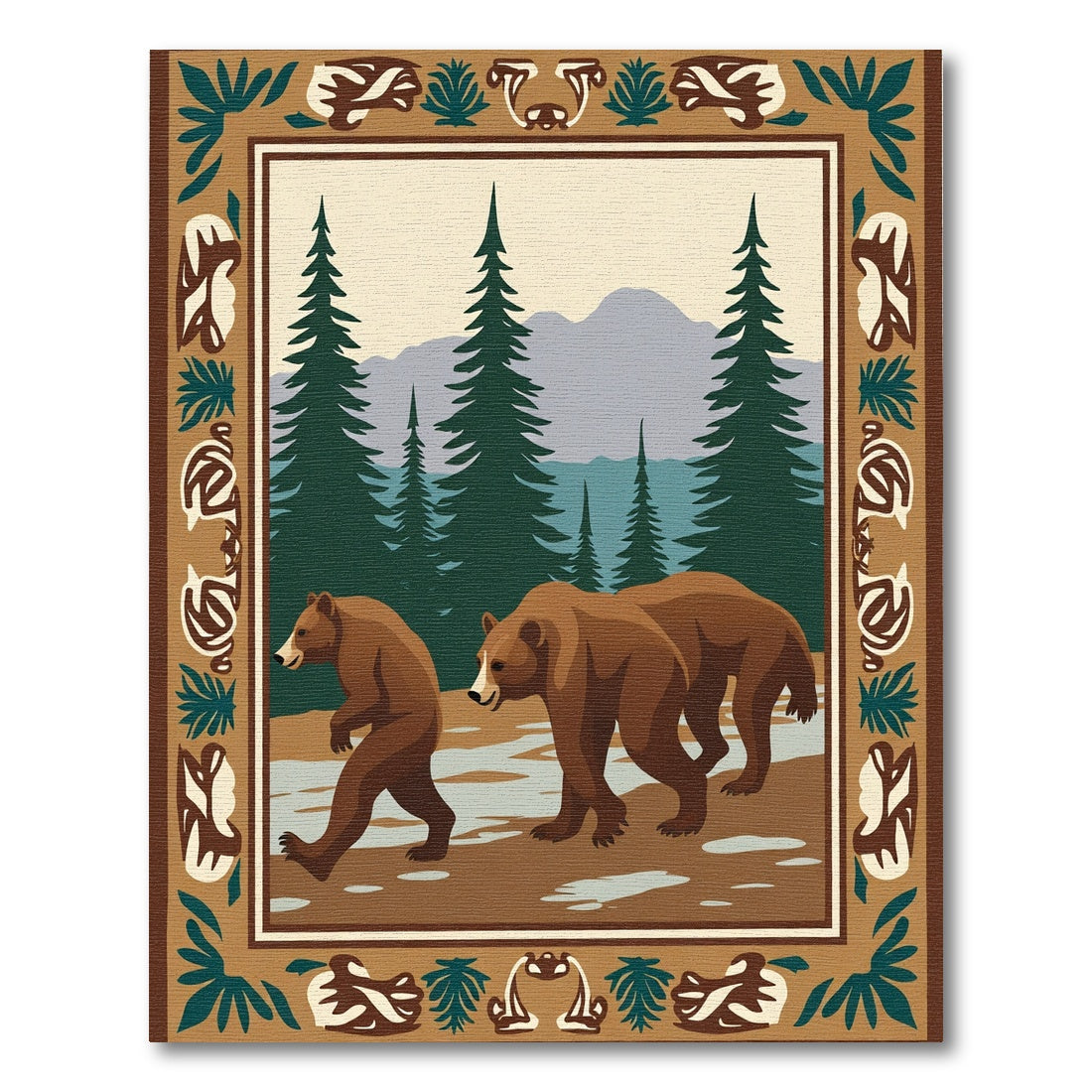 Brown Bear Forest Woodland Scene Rug