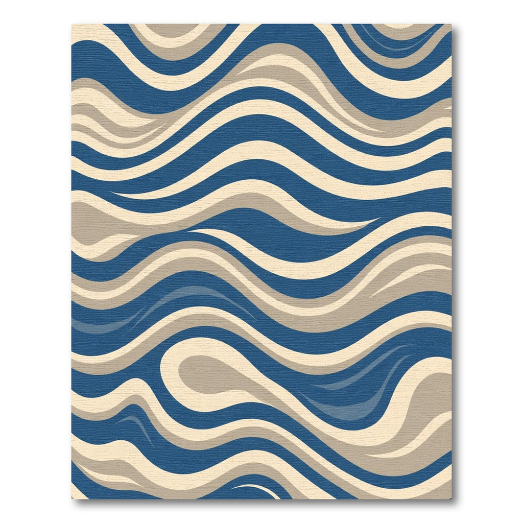 Deep Blue Beige Swirling Lines Rug